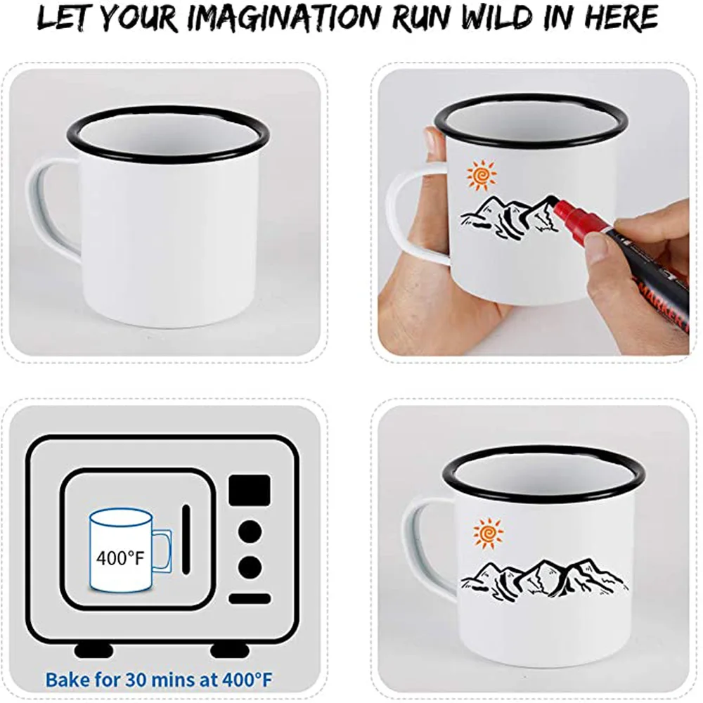 12oz Sublimation Blank White Enamel Mug with Black Rim Transfer Printing Milk Coffee Mug Cup Tumbler for Bulk Wholesale Price