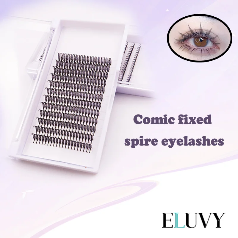 ELUVY anime Comic Spire Eyelash Shape Premade Fans Lashes Manga Elf Tower Wispy Synthetic Mink Premade Fans Eyelash in Stock