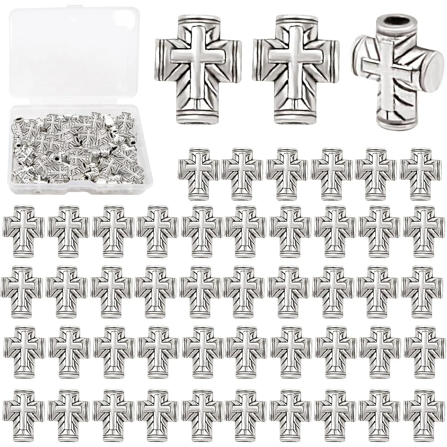 

50pcs Tiny Cross Charms, Sliver Cross Beads for Bracelets& Necklaces, Easter Small Crucifix Loose Beads Bulk for Jewelry Making
