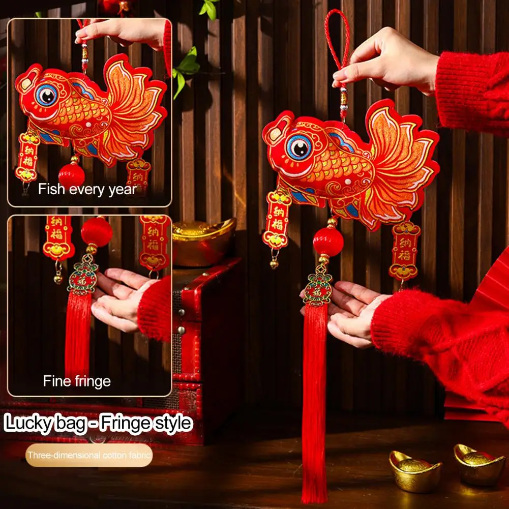Dekorasi gantung Tahun Baru liontin kain keberuntungan dengan bel atau rumbai dekorasi pintu meriah untuk perayaan Tahun Baru Cina