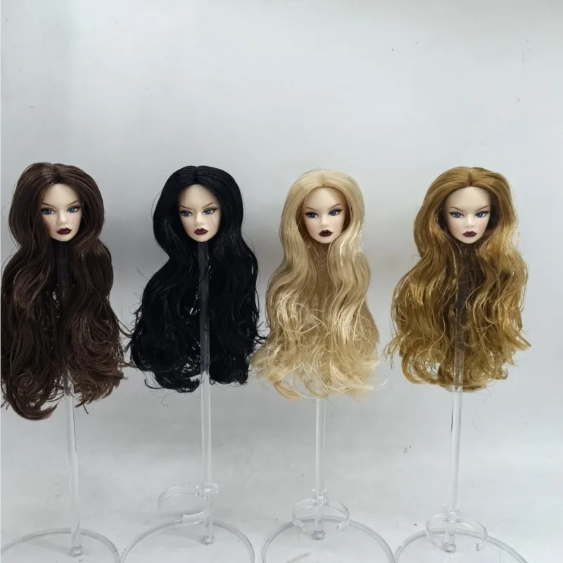 Nylon Hair 1/6 Supermodel Doll Head Red/Purple Lip Makeup Looks European OB Head With Makeup Practice UV Head 30cm Doll Dress Up