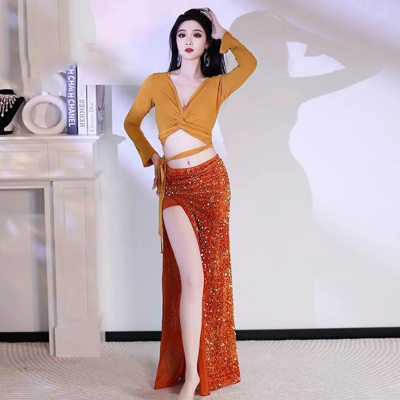 Sexy High Split Mermaid Sequin Long Skirt For Women Belly Dance Long Skirt 95cm Length Oriental Bellydance Costume Skirt 2025