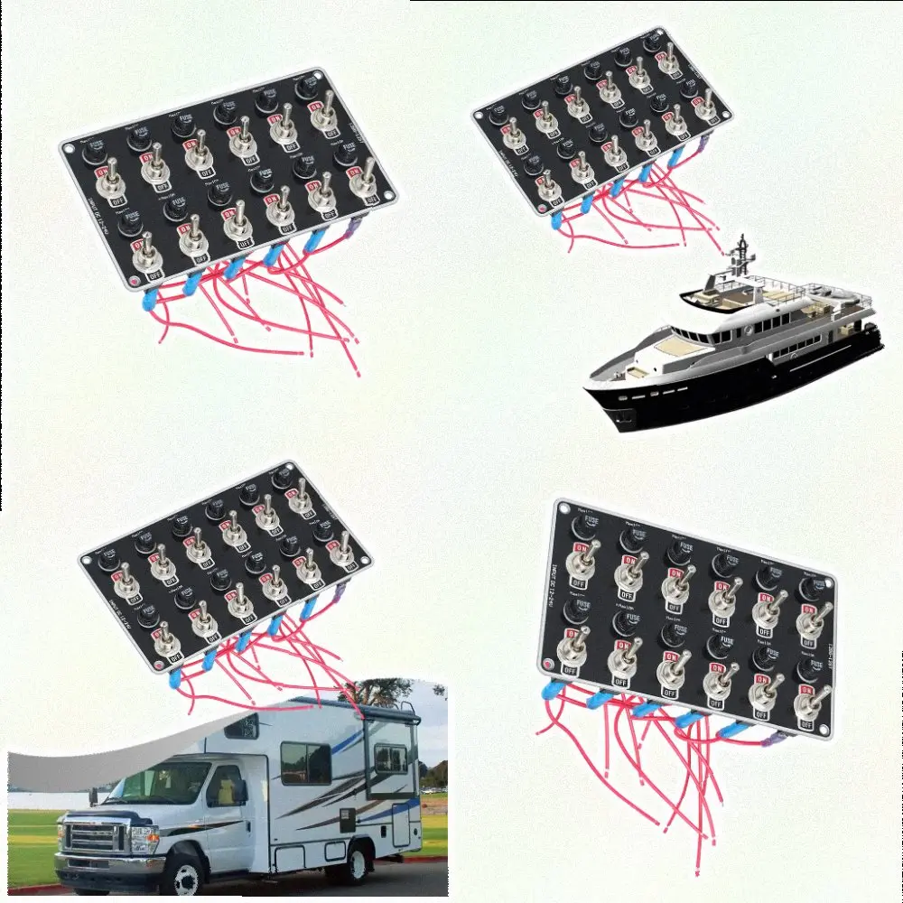 12 Gang Rocker For Toggle Switch Panel 12V 24V Waterproof Aluminum Control Box With Pre For Wired 10A Fuse For Car Truck RV Boat