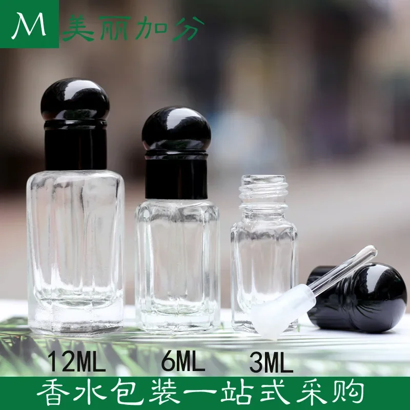 Essential Oil Bottle New 3ML 6ML 12ML Glass Drop Stick Essential Oil Bottle Sub-Bottle Black Cap Gold Cap Cosmetic Container