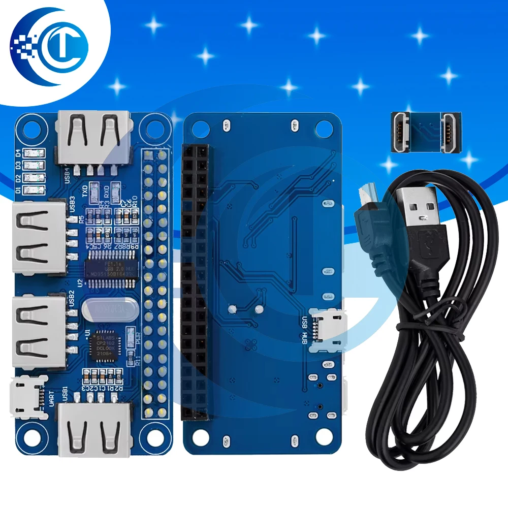 4 Ports USB HUB HAT For Raspberry Pi 3 / 2 / Zero W Extension Board USB To UART For Serial Debugging Compatible With USB2.0/1.0