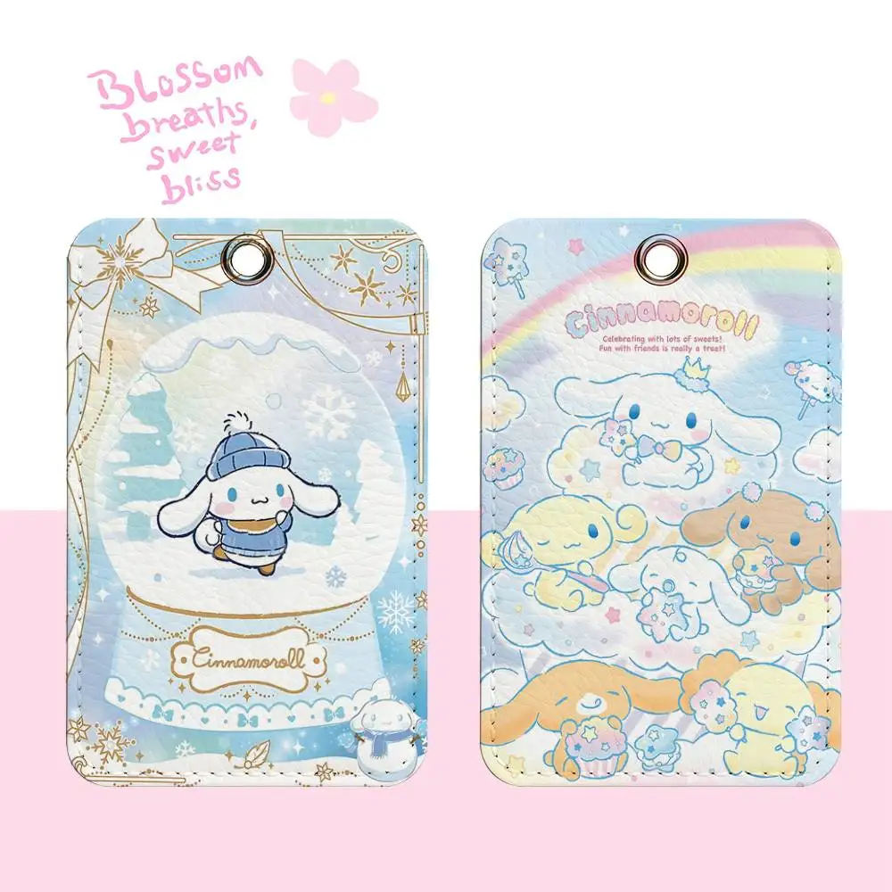 

Kawaii Dog C-Cinnamoroll Rectangle ID Card Case Keychain Access Card Bag Key Tag Ring Leather Card Holder Key Ring Access