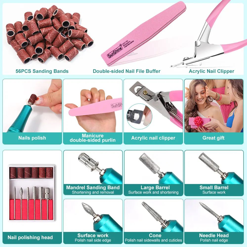 آلة حفر الأظافر مع شاشة LCD، مجموعة ملحقات أظافر احترافية منخفضة الضوضاء، معدات أظافر قابلة لإعادة الشحن