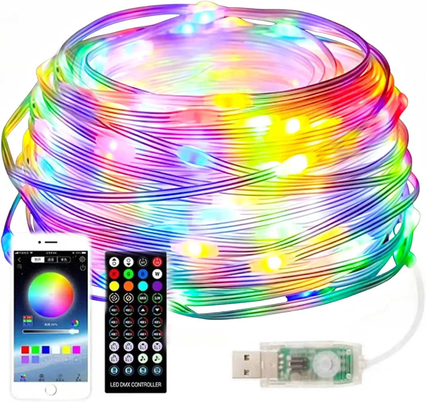 20メートルのクリスマスツリー用ledフェアリーライト、スマートbluetooth対応、ガーランド型ledチェーンライト、屋外用、防水、新年飾り、2027年モデル。