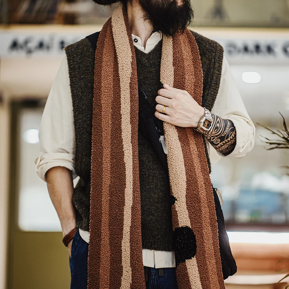 

Винтажный теплый флисовый шарф Maden с полосками Navajo, шарф унисекс, осенне-зимний универсальный шарф, длинное пончо Echarpe