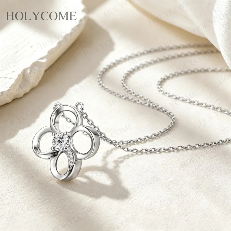 925 Silber Vierblättriges Kleeblatt Halskette D VVS1 Moissanit Eleganter Blumenanhänger Halsketten Jubiläum Geburtstag Edle Schmuckstücke – Detail 11