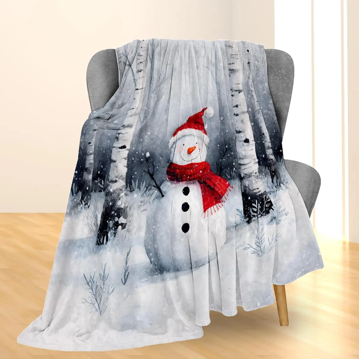 Christmas Santa Sleigh Ride Blanket, Soft Lightweight Flannel Reindeer Flying Throw Blanket for Couch, Travel & Home Decor Gifts