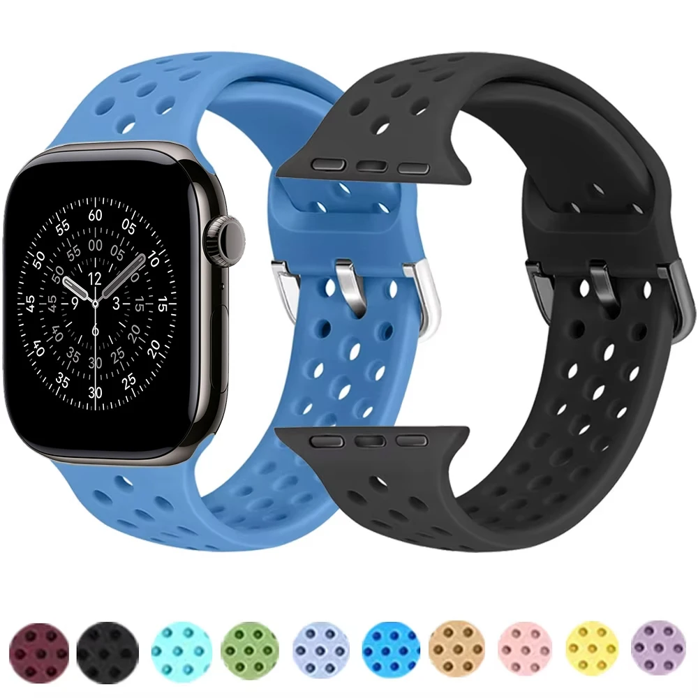 

Sport Silicone Band for Apple Watch 44mm 40mm 46mm 42mm 45mm 41mm 49mm Wristband iWatch Series 11 Ultra 10 9 8 7 6 5 SE 3 Correa
