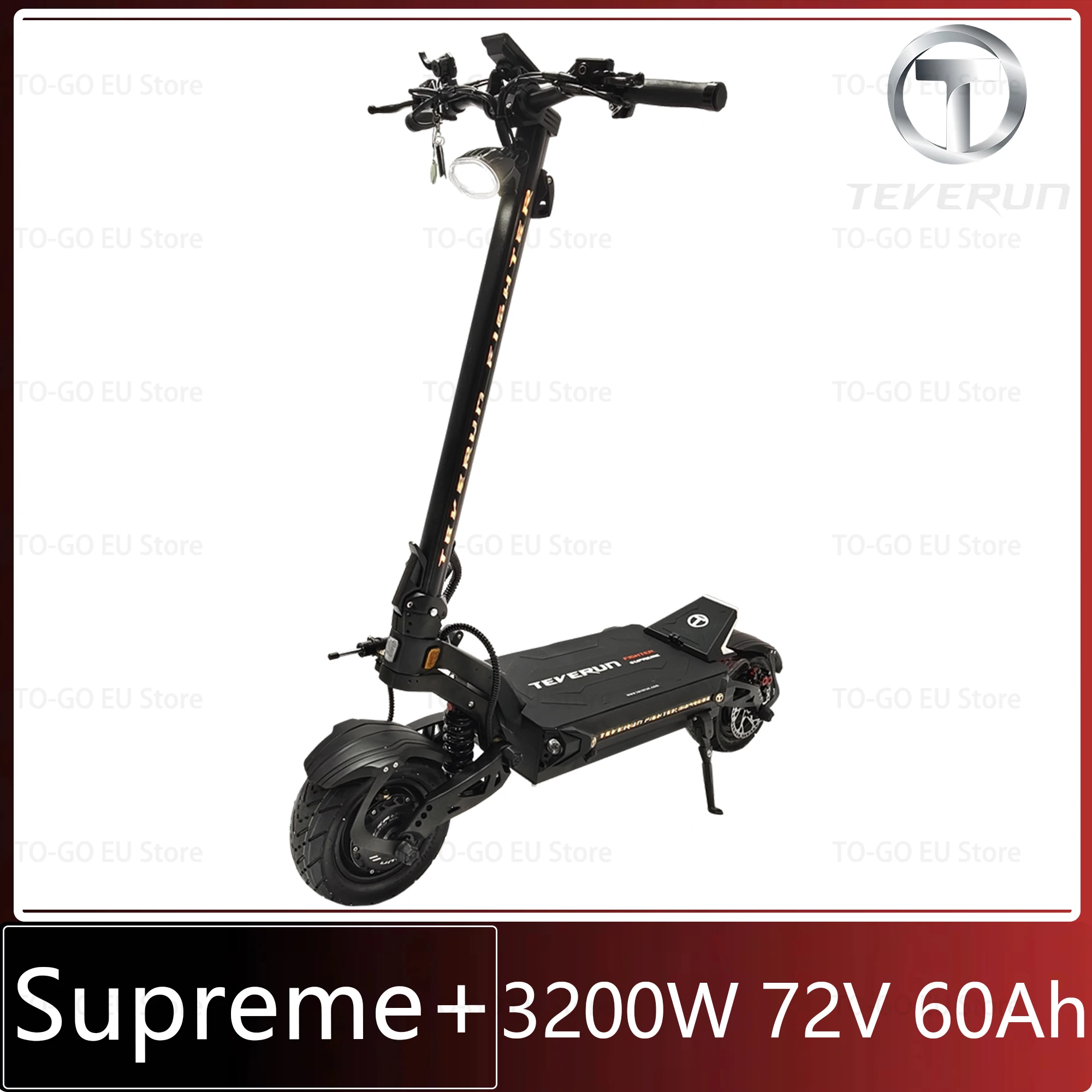 2024 TEVERUN Fighter Supreme+ 1600W*2 Dual Motor 3200W 72V 60Ah Battery 11inch Tubeless Tire 4 Pistons Hydraulic Brake Scooter