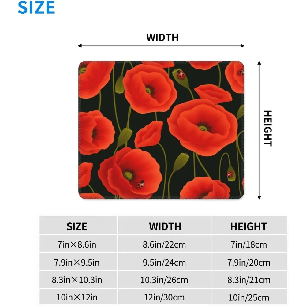 Alfombrilla de ratón para juegos con estampado de flores de amapola de 7x8,6 pulgadas con base de goma antideslizante y bordes cosidos
