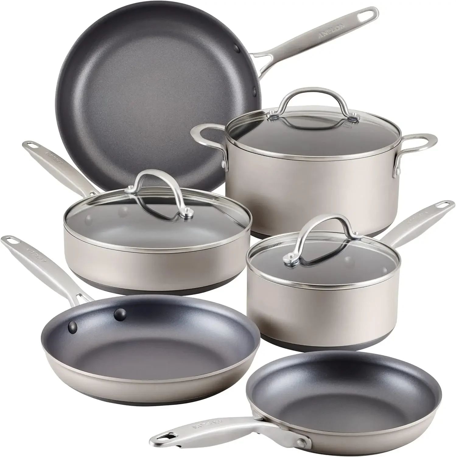 Achieve Hard Anodized Nonstick Cookware Pots and Pans Set, 9 Piece - Silver