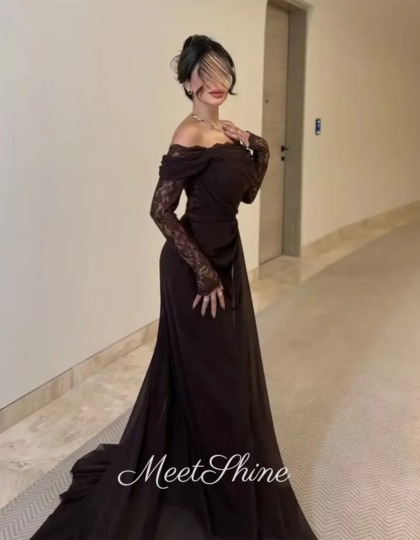 Elegante sereia fora do ombro vestido de baile para mulher vestido de noite até o chão personalizado arábia saudita vestido de casamento 2025