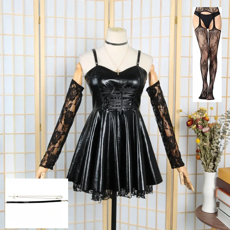 

Death Cos Note Misa Amane Cosplay Costume with Cross Necklace Gothic Lolita Outfits for Anime Conventions and Halloween Events