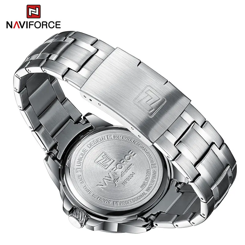 NAVIFORCE Man\'s Casual Wild Quartz Wristwatch Waterproof Stainless Steel Watches for Men Day and Date Display Clock Reloj Hombre