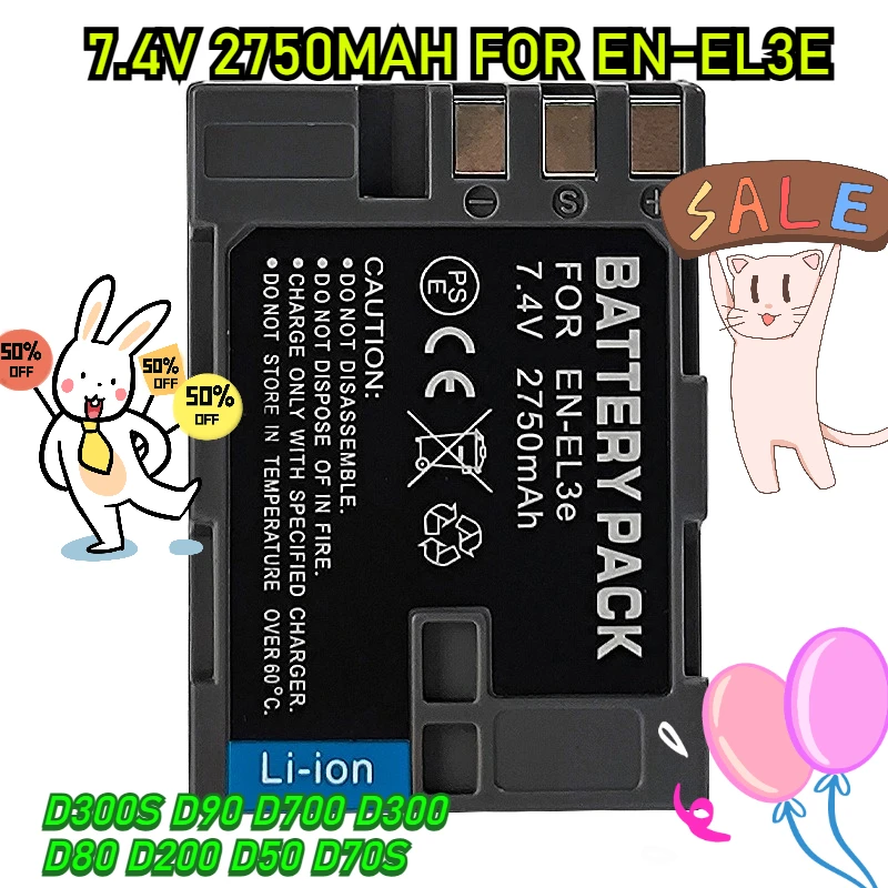 

7.4V 2750mAh EN-EL3E for Nikon D300S D90 D700 D300 D80 D200 D50 D70S Camera Batteries