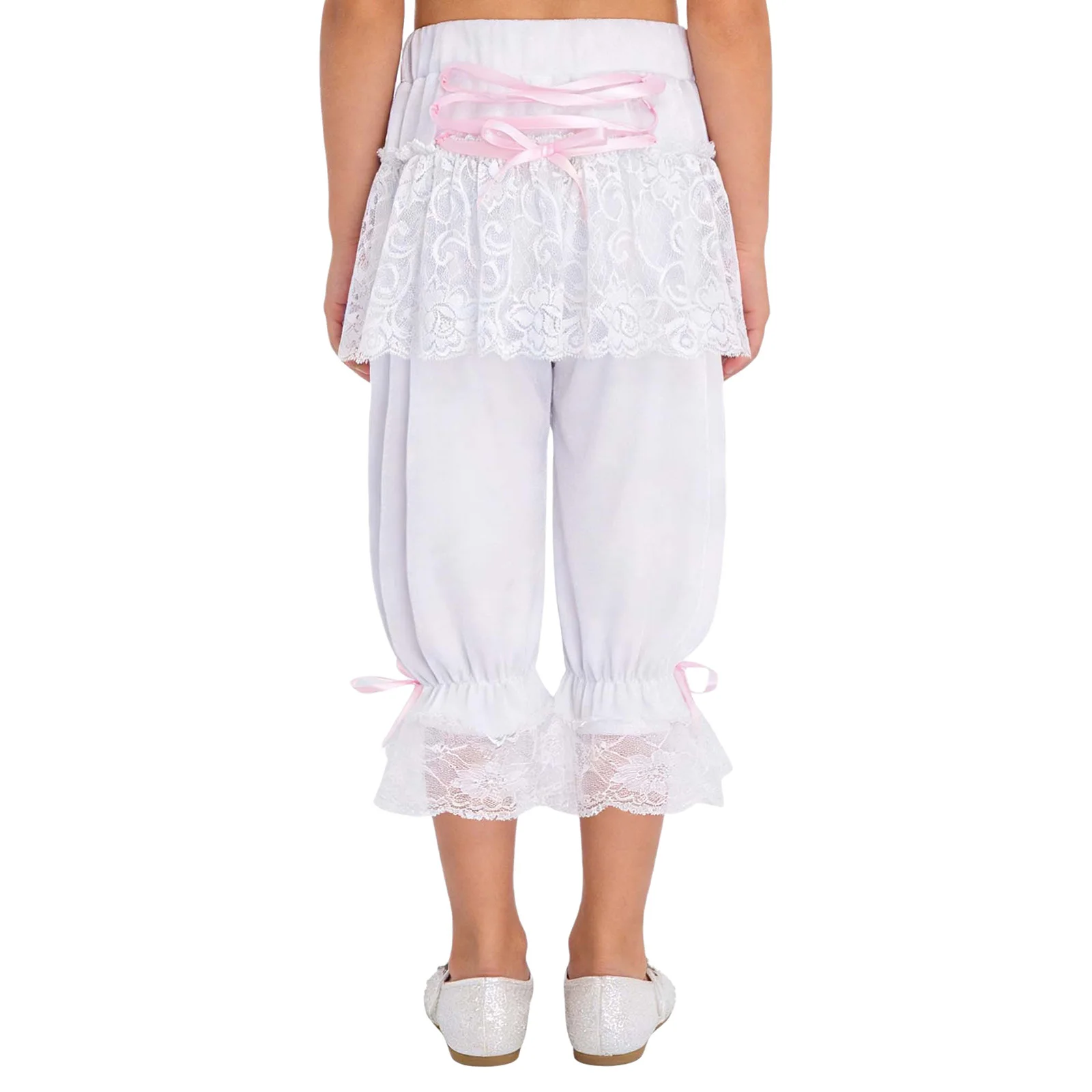Kid Girls Victorian Lolita Pantaloons Elastic Waistband Floral Lace Ruffle Bloomers Shorts Renaissance Steampunk Cosplay Costume