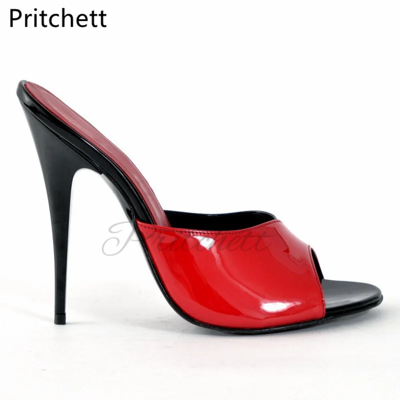 

Black Red Mixed Colors Thin Heels Women's Slippers High Heels Sandals Open Round Toe Stiletto Summer Mules Party Catwalk Shoes