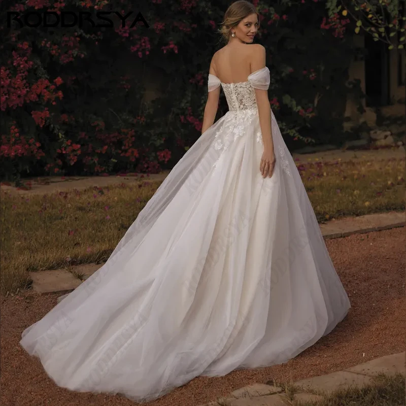 RODDRSYA-vestido de novia con escote corazón y hombros descubiertos para mujer, elegante vestido de novia de línea a de tul, Sexy, sin espaldavestido de novia con escote corazón y hombros descubiertos para mujer, elega