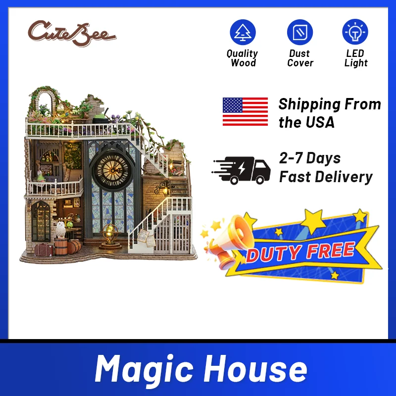CUTEBEE DIY Wooden Dollhouse Magic Cathedral Miniature Doll House Kit with Furniture Roombox Magic Academy Toy for Birthday Gift