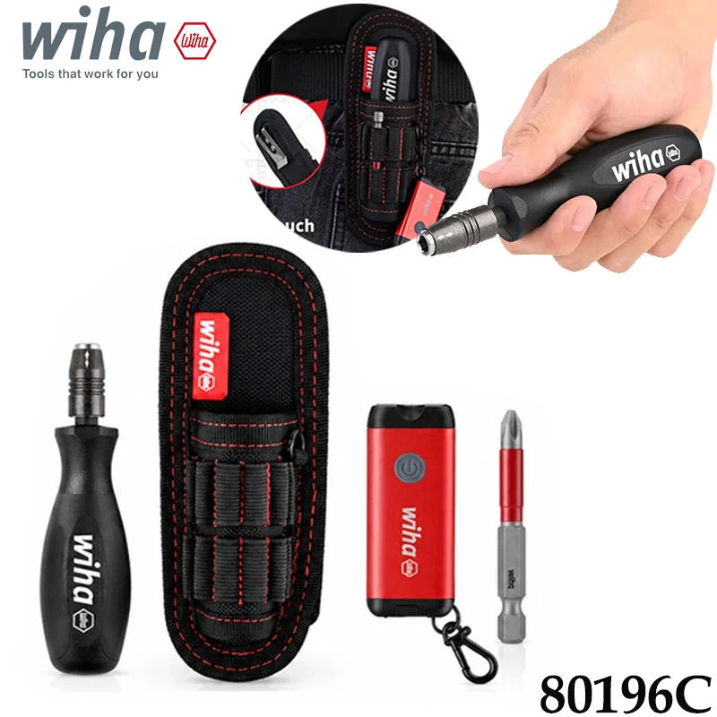 Wiha 80196C 4in1 Screwdriver Set, CentroFix Super Bit Holder, Storage Pouch & Handheld Light, Professional Maintenance Tool Kit