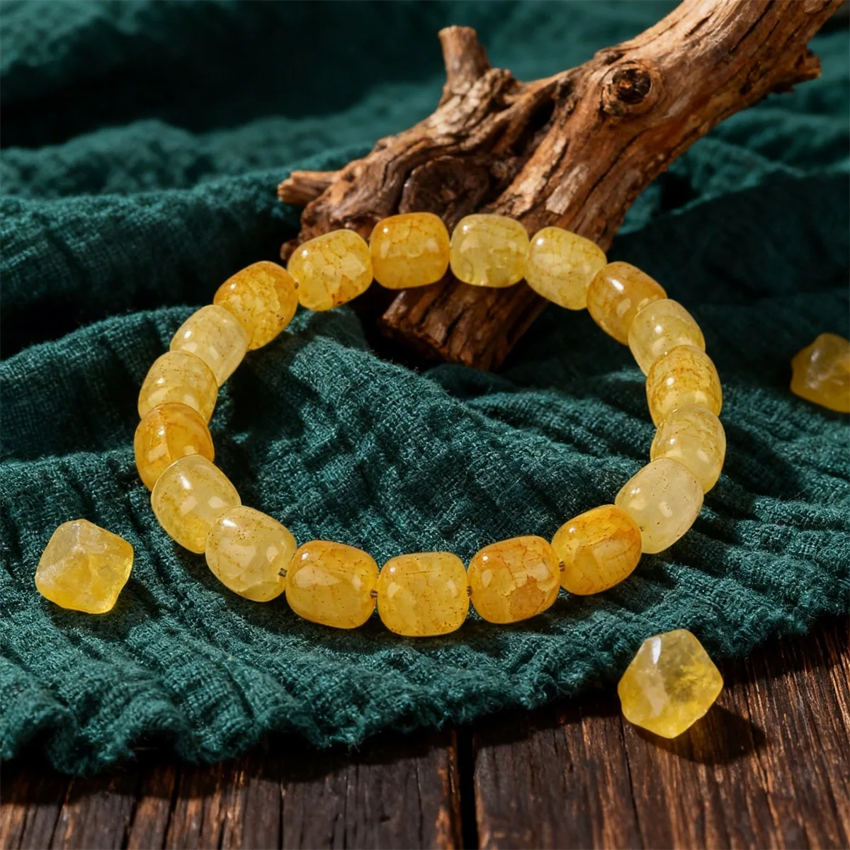 1 Stück gelbes Armband mit Kristallperlen für Damen, aus Naturstein, mit geometrischen Perlen, elastische Kette, modisches Schmuckstück für Damen, geeignet für Partys. – Detail 3