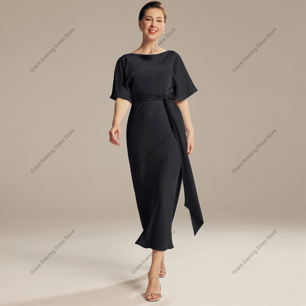 

Modern Scoop Mother of Bride Dresses Half Sleeves Chiffon Wedding Party Dresses For Women 2024 Tea Length Summer Robe De Soirée