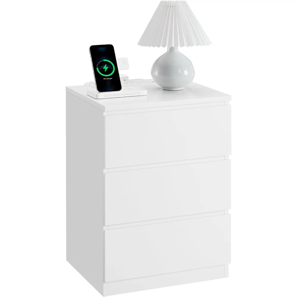 

Nightstand with Charging Station, 2 AC Outlets and 2 USB Ports, Bedside Table, Side Table with 3 Drawers, Modern Style, 13.8 x