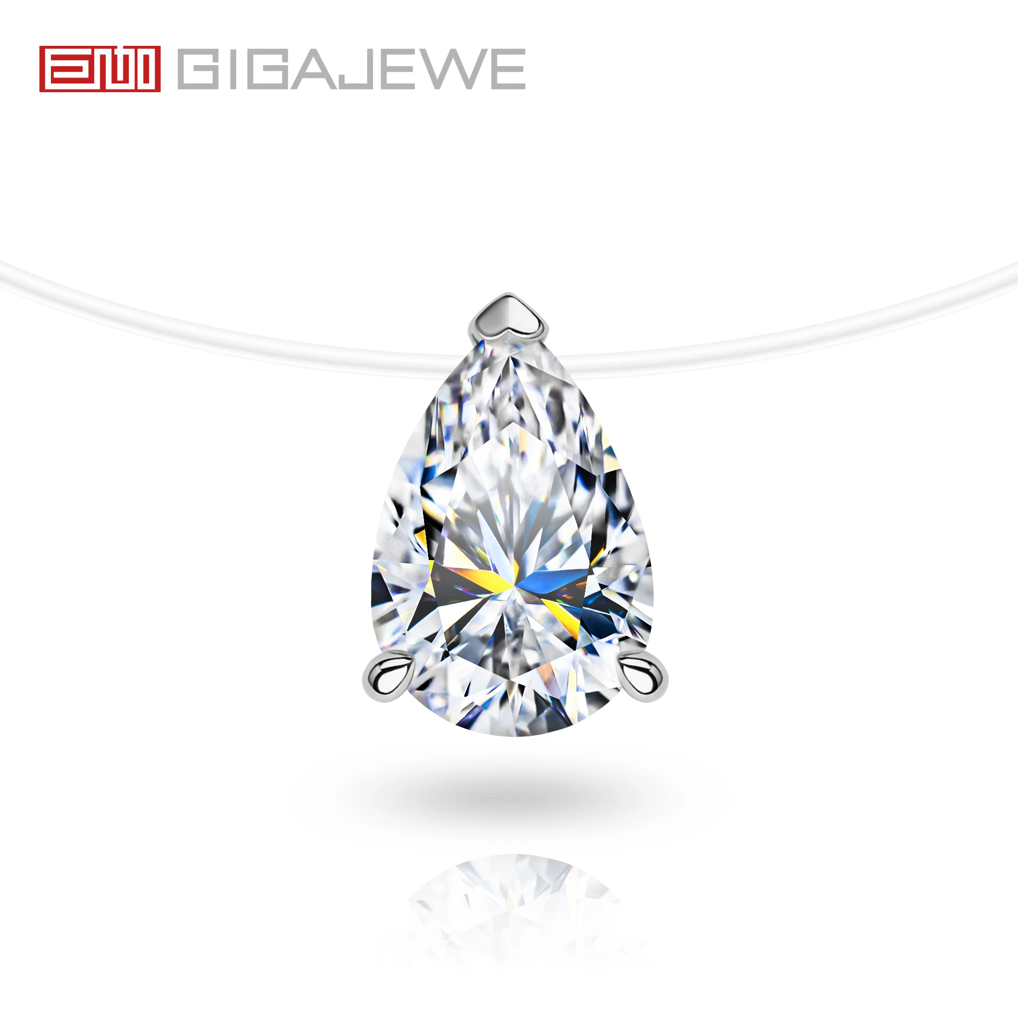 GIGAJEWE Moissanite 1,0/1.5ct VVS1Whiter Груша Cut воротник рыбий лески слезы русалки невидимое ожерелье серебро 925 женщина девушка подарок