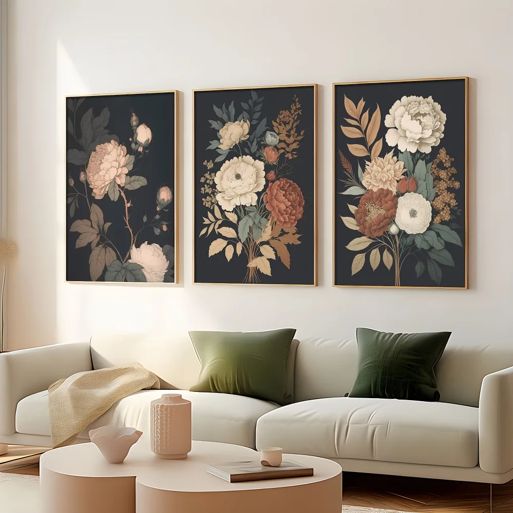 

3pcs/set Unframed Canvas Poster Retro Art Vintage Floral Paintings For Bedroom Living Room Home Wall Decoration Waterproof