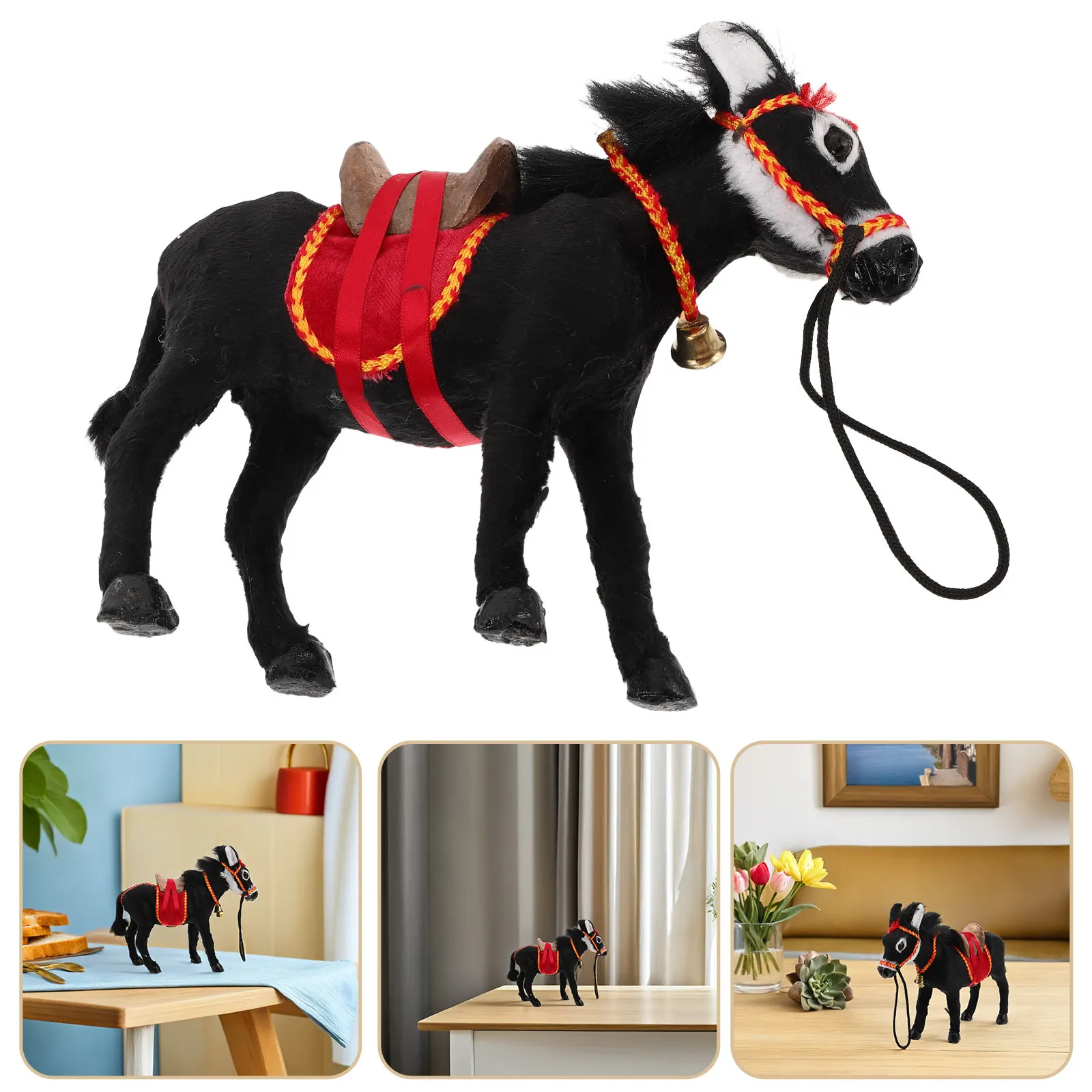 Realistic Miniature Donkey Standing Black Sculpture for Tabletop Rustic Decor Cute Farm Animal Ornament Simulation Animal