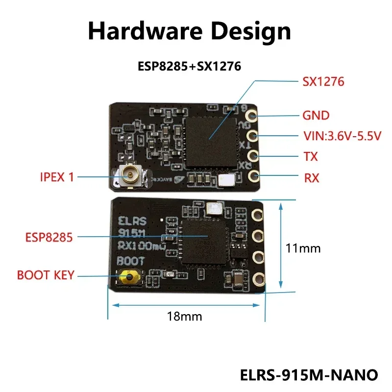 Odbiornik BAYCK ELRS 915MHz / 2.4GHz NANO ExpressLRS z anteną typu T, obsługa aktualizacji przez Wi-Fi, do dronów RC FPV