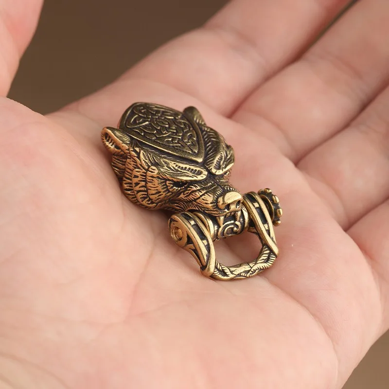 1pc Pure Brass Domineering Leopard Car Keychain Creative Retro Chinese Style Male Tide Motorbike Key Chain Charm Car Ornament