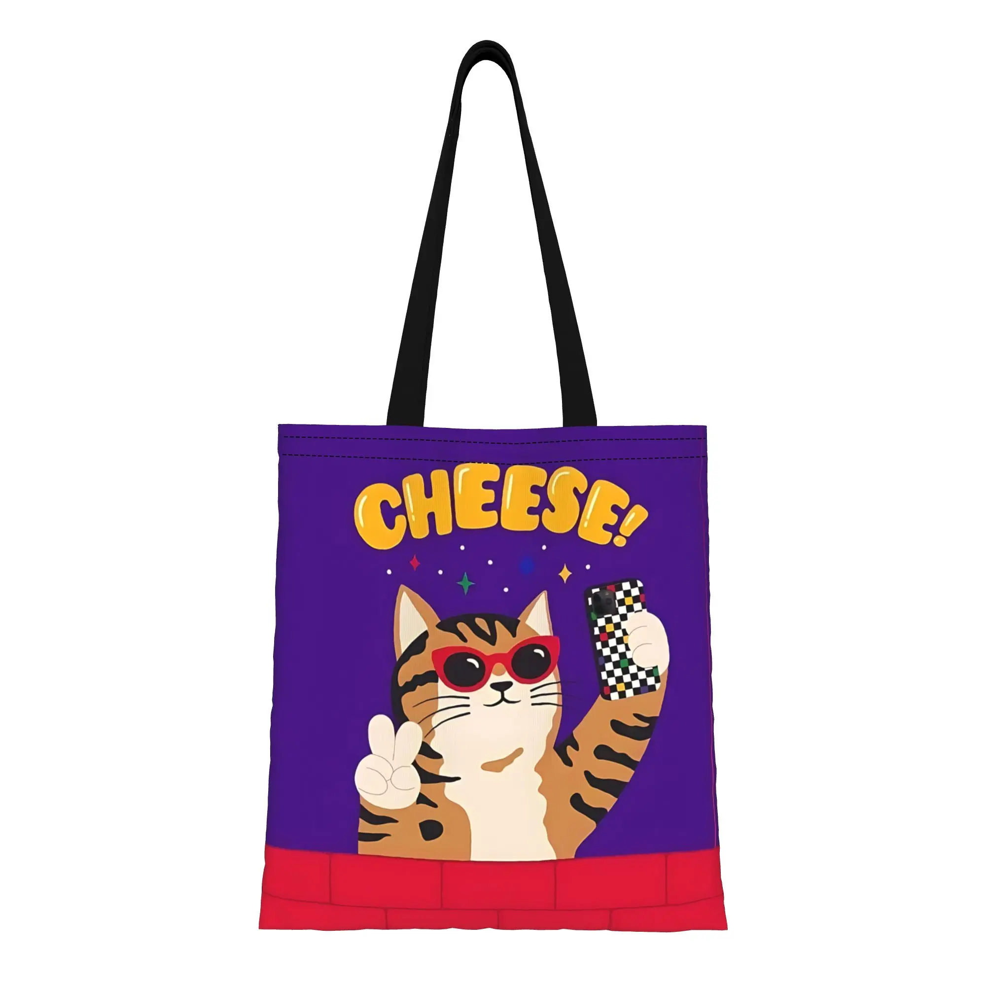 

1PC y2k style backpack Reusable Double Sided Canvas Tote Bag Shoulder cheese cat Handbag