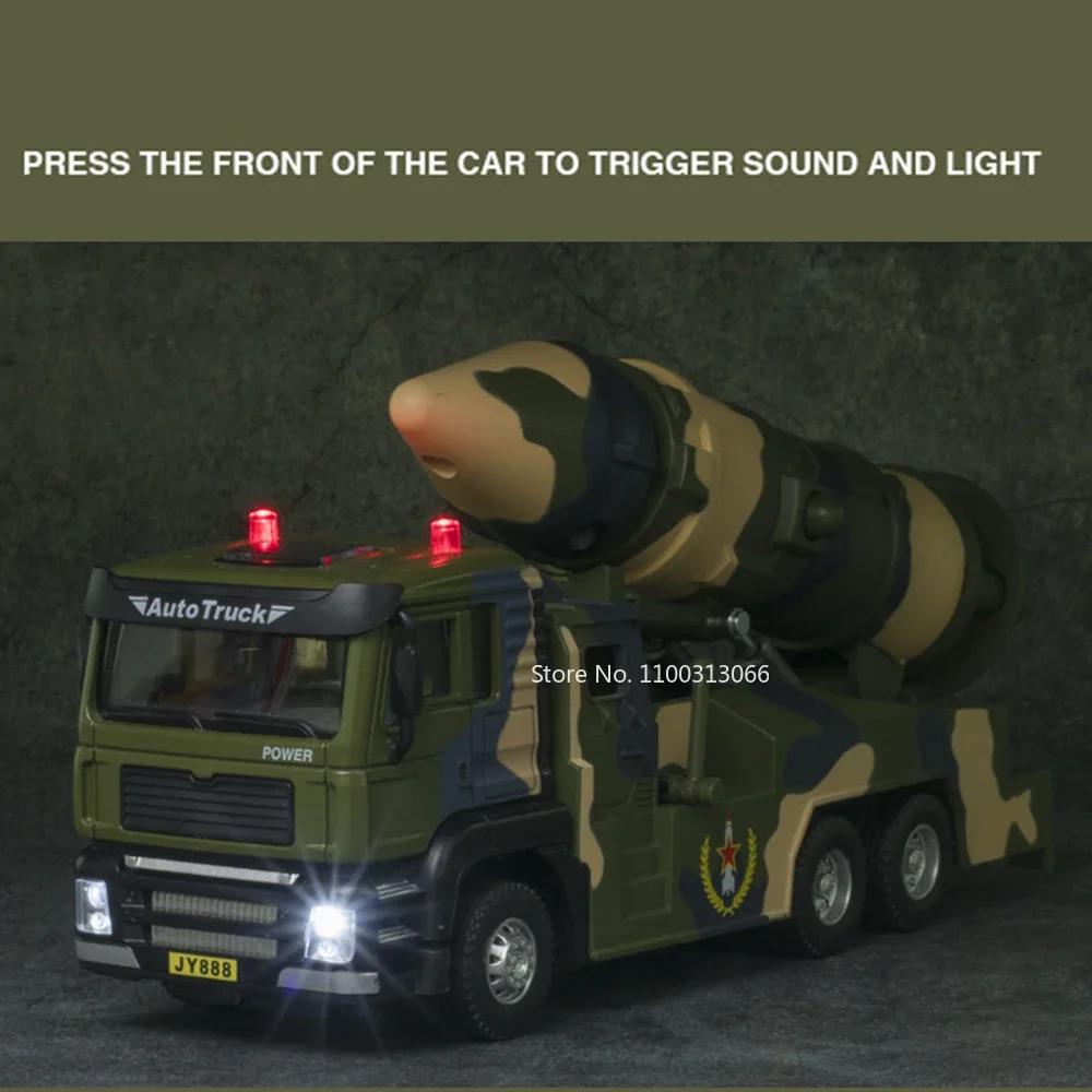 1:50 Alloy Military Missile Launch Vehicle Toys Miniature Cars Models Pull Back Rocket Launcher Light Sound Vehicles Kids Gifts