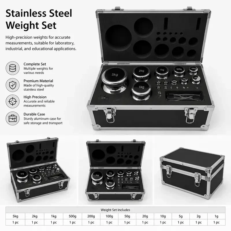 304 Stainless Steel F1 Grade 28PCS 1mg-5kg Digital Scale Calibration Weights Kit Set Laboratory High Precision Gram Scale