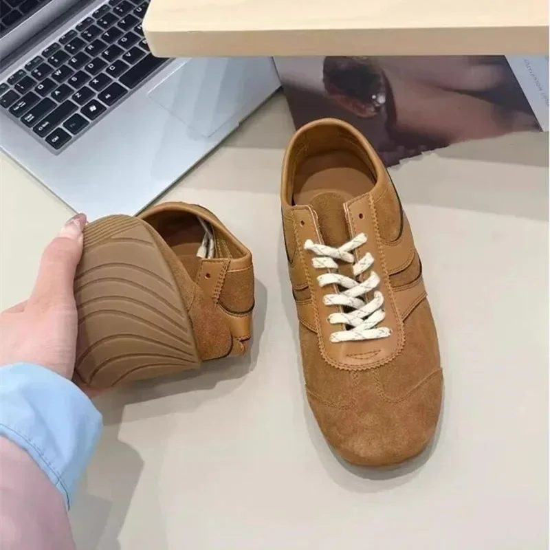 German Training Shoes Women 2024 New Genuine Leather Women Sneakers Flat Lace-up Retro Large Size Forrest Gump Shoes Women