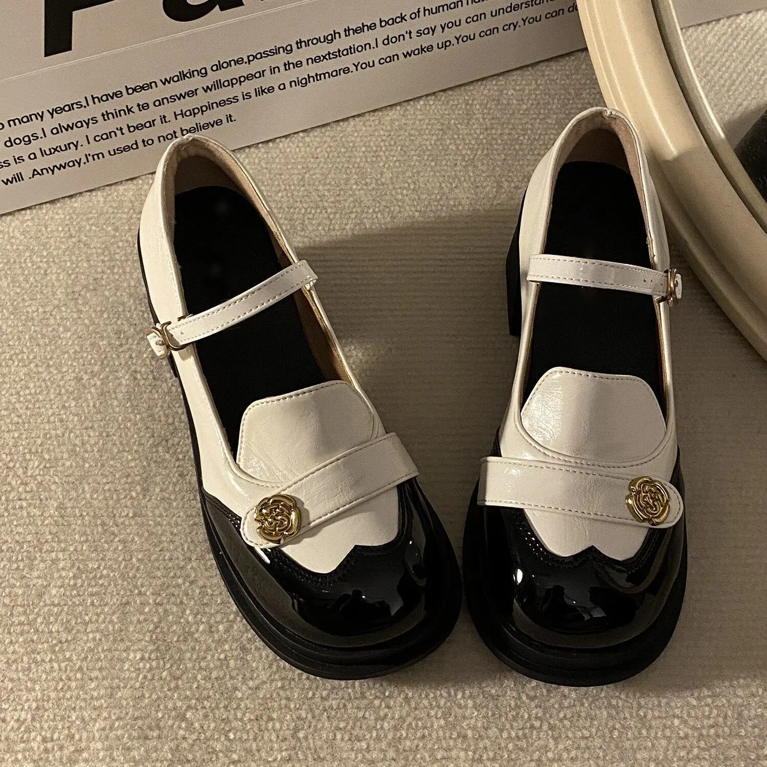 

Women French Style Mary Janes Shoes 2026 Spring Summer New Chunky Heel Round Toe Vintage Leather Pumps for Dress Party
