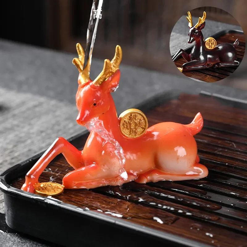 Creative Tea Pet Ornaments Resin Color Changing Desk Decoration Animal Sculpture Fortune Home Accessories Tea Table Decor Crafts