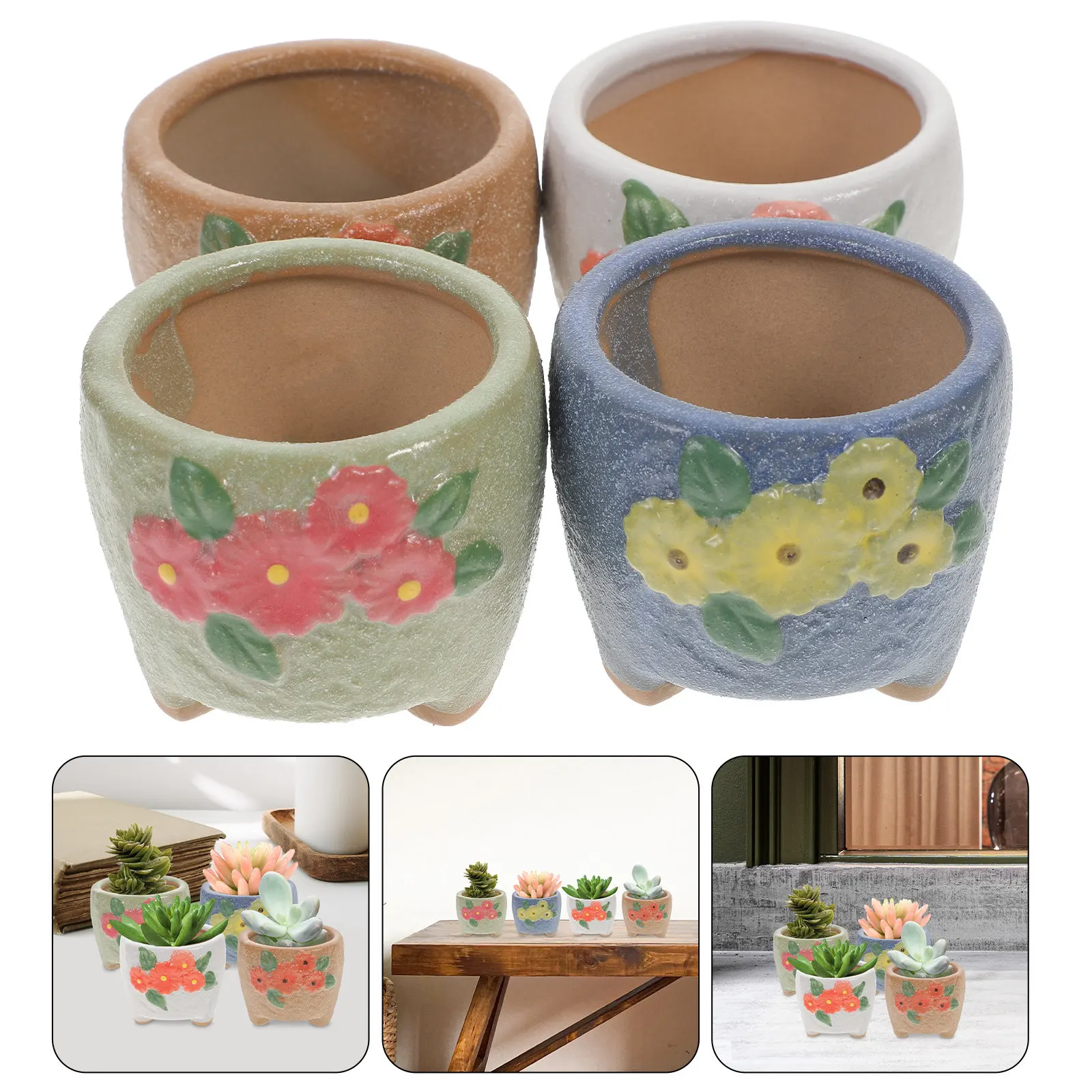 

4Pcs Ceramic Hand Painted Strawberry Flowerpot Set Drain Hole Design for Airflow Water Drainage Modern Decorative Planter