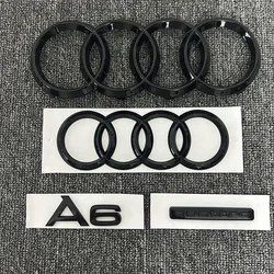 AUDI A6 2020-2023 4 Ring logo ABS Black Car Hood Front Bonnet Grill Rear Trunk Emblem Sticker A6 mark Quarrto Emblem