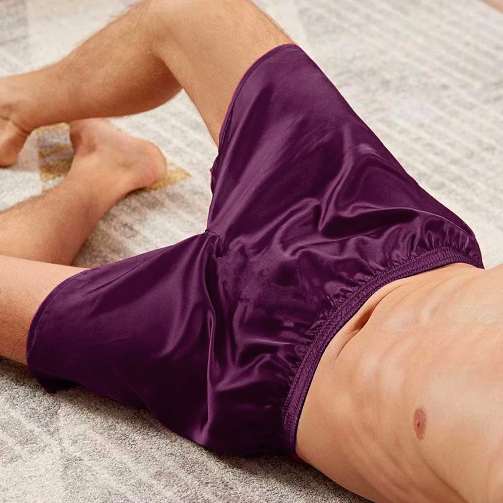 

Premium Quality Home Silk Satin Pajamas Shorts for Men, Sleep Bottoms in Purple, Wine Red, Silver Gray, and Blue