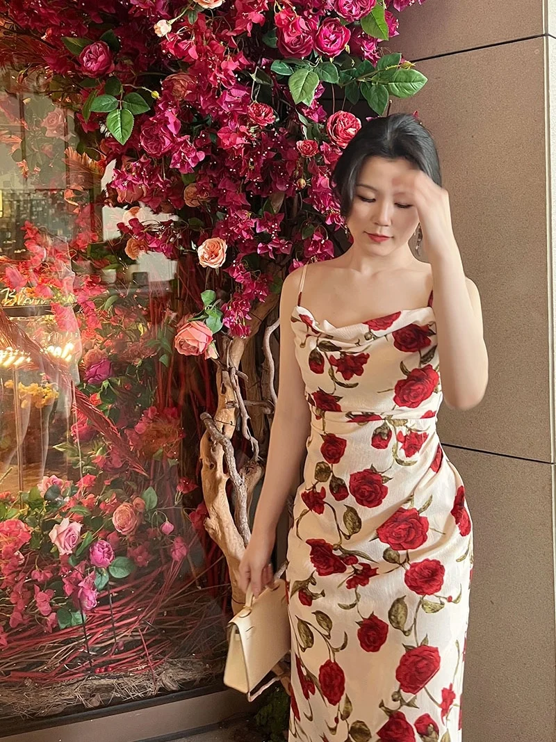 

Новое летнее платье макси больших размеров с цветочным принтом и эффектом похудения, винтажное, с завышенной талией, для полных женщин