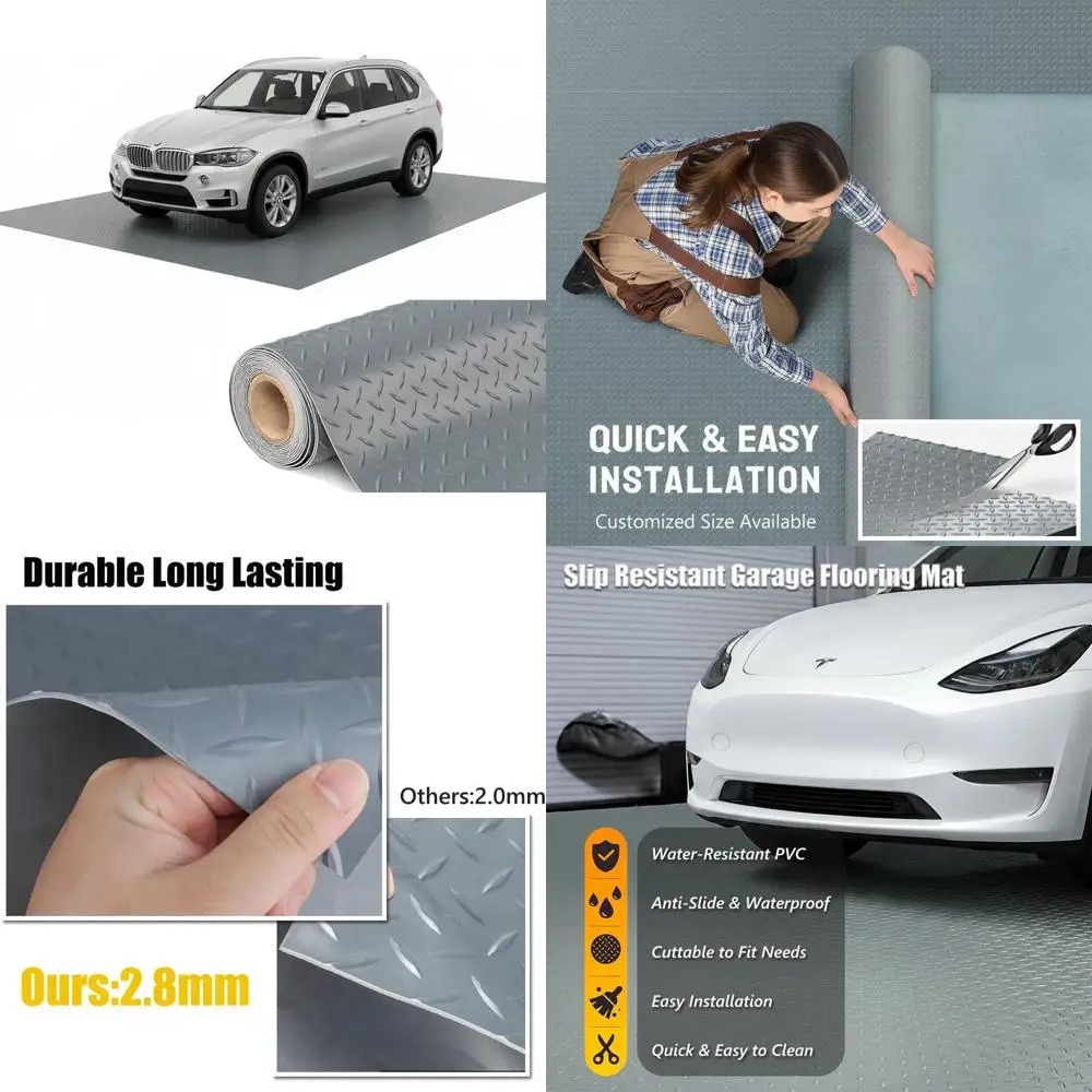 

Thick PVC Garage Floor Mat, Heavy-Duty Waterproof Non-Slip Protector for Cars, Trailers, SUVs, Basements, Gyms (Gray) - 2ft x 44