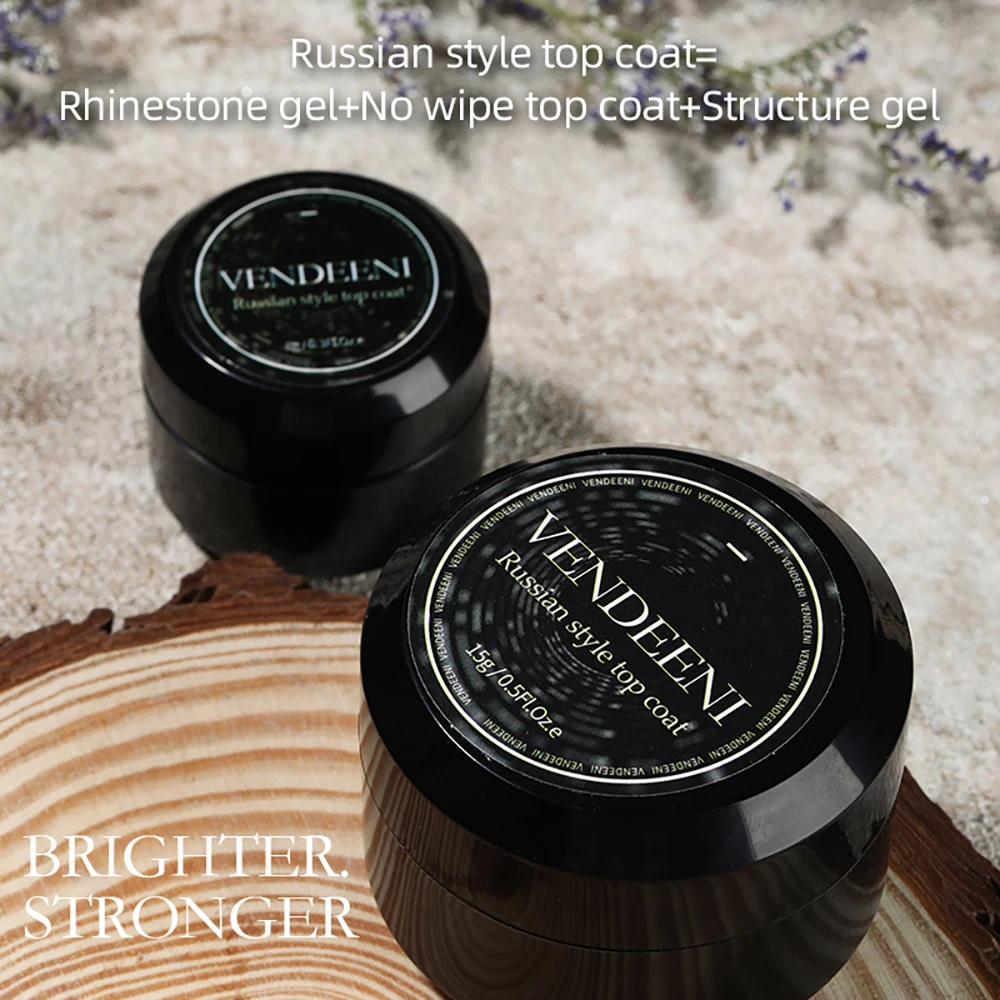 Vendeeni 15 グラムロシアトップコート厚い爪多機能洗浄なしトップコートセルフレベリングジェルネイルポリッシュ粘着ラインストーン