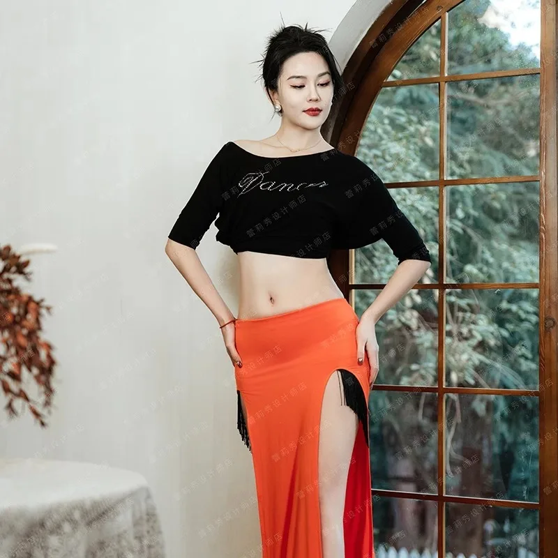 Customized Tassel Short Skirt Top Sexy Belly Dance Skirt Practice Performance Costume Exotic Dancewear Indian Clothes Women