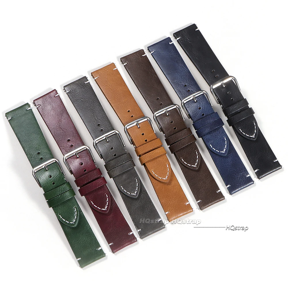 Retro pulseira de couro genuíno cera óleo couro pulseira liberação rápida 18mm 20mm 22mm 24mm alta qualidade pulseira relógio negócios